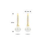 14 Karaat Geelgouden oorhangers met Parel 6mm en Zirkonia - Franse Haak