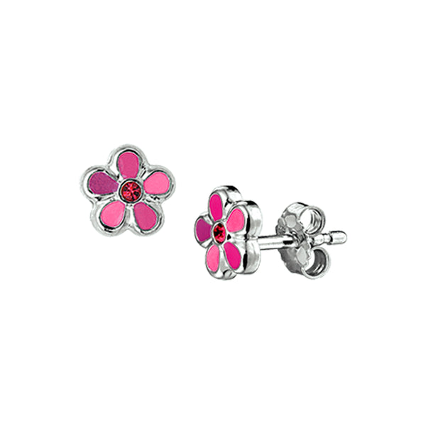 Oorknoppen van Gerhodineerd Zilver roze bloem - Diameter 6.5 mm