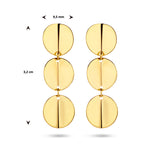 14 Karaat Geelgouden Oorhangers met Drie Rondjes - Formaat 9.5x32mm