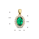 14 Karaat Geelgouden hanger met Groen en Wit Zirkonia - Formaat 7 x 13 mm