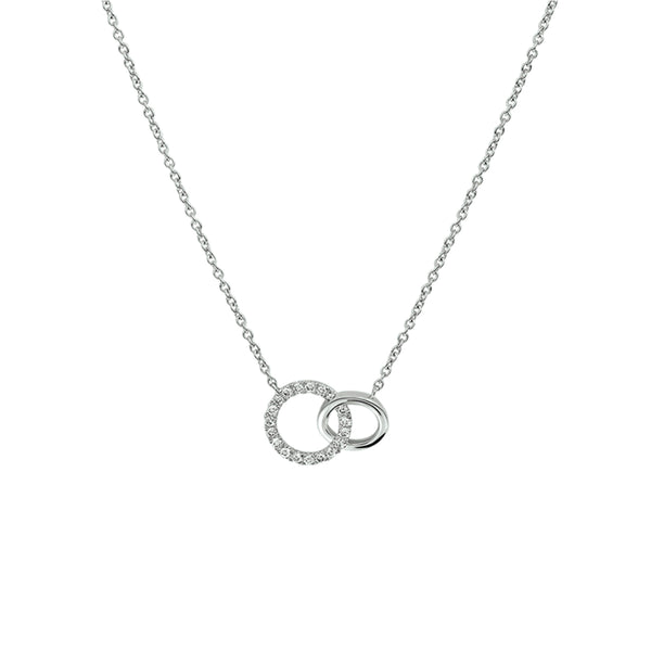 Witgouden collier lengte 41cm+4 - Anker 1 mm - Diamant 0.07ct - 14Krt. Goud