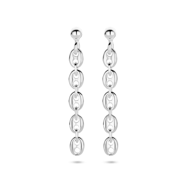 Oorhangers van Gerhodineerd Zilver, Schakelmotief Koffieboon - Lengte 33mm en Breedte 4mm