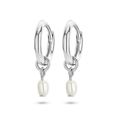 Oorringen met Parel 7.5mm, Gerhodineerd Zilver - Diameter 11mm