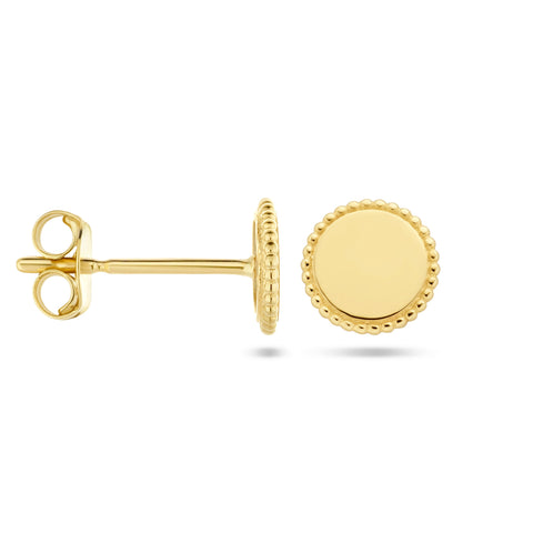 Oorknoppen Rond met een rand met Bolletjes, 14 Karaat Geelgoud - Diameter 5.5mm
