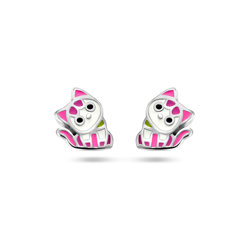 Kinderoorknoppen Poes met emaille van Gerhodineerd Zilver - Formaat 6 x 7.5 mm
