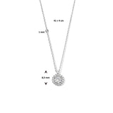Damescollier van Gerhodineerd Zilver, Ankerschakel 1mm met Zirkonia 5mm - Lengte 41+4cm