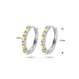 Klapoorringen van Gerhodineerd Zilver met Geel en Wit Zirkonia - Diameter 17mm en Breedte 3mm