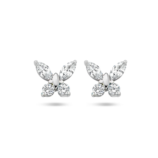Oorknoppen Vlindervorm van Zirkonia met Gerhodineerd Zilver - Formaat 6.5 x 7 mm