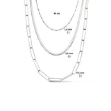 Damescollier van Gerhodineerd Zilver, Combinatie o.a. Omega schakel 3.5mm en Paperclip schakel 5.5mm - Lengte 45cm