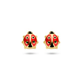 14 Karaat Geelgouden Kinderoorknoppen Lieveheersbeestje met emaille - Formaat 6.5 x 7 mm