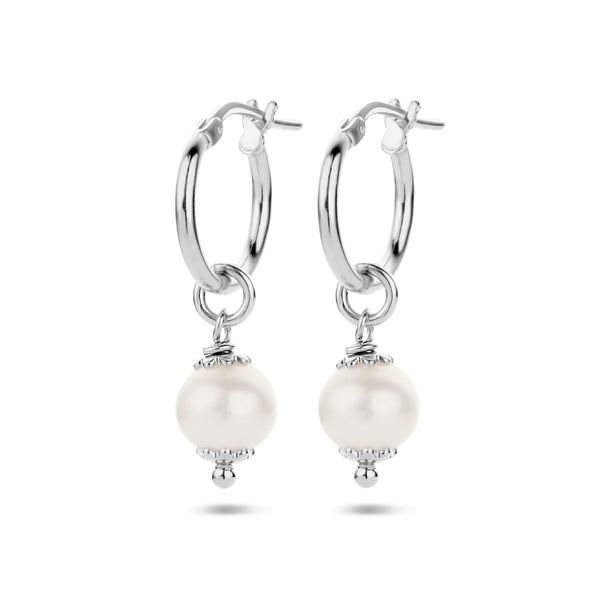 Oorringen met Parel 8.5mm, Gerhodineerd Zilver - Diameter 15mm