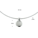 Damescollier van Gerhodineerd Zilver, Omega schakel 1.5mm met Ronde hanger met luxe Pave, Zirkonia - Lengte 42+3cm