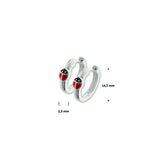 Kinderklapoorringen met Lieveheersbeestje in kleur van Gerhodineerd Zilver - Diameter 14.5 mm