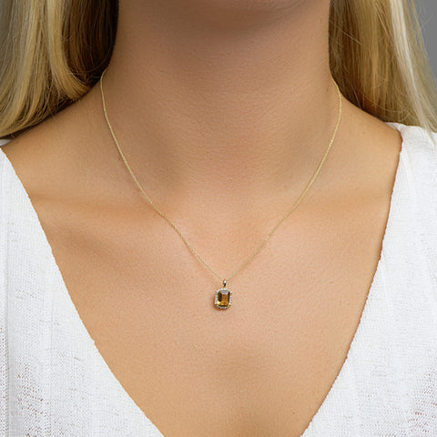 Geelgouden hanger met Citrien 1.75ct en Diamant 0.10ct - 14Krt. Goud - formaat 8.5 x 14.5 mm