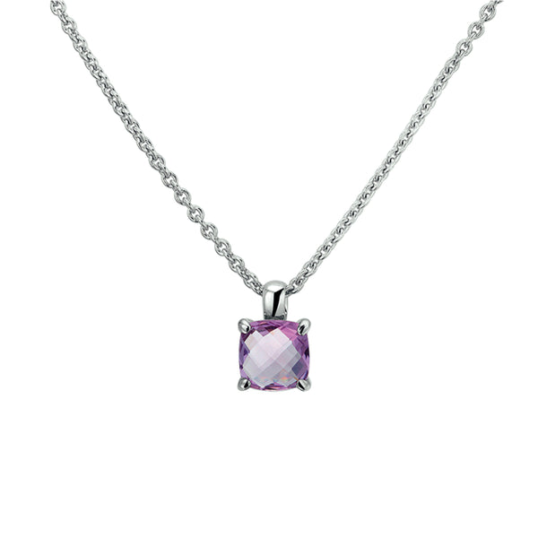 Gerhodineerd Zilveren damescollier met Amethist 1.75ct, ankerschakel 1.8mm - Lengte 41+4cm