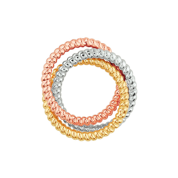 Hanger Tricolor - Geel- Wit en Roségoud - Drie ringen Diameter 10mm