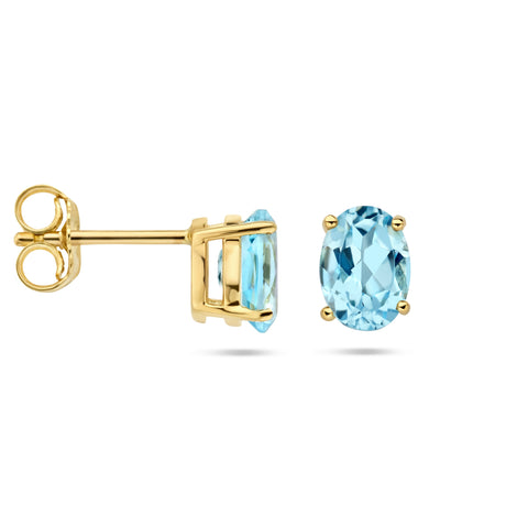 Oorknoppen Blauw Topaas 1.60ct (2x 0.80ct) 14 Karaat Geelgoud - Formaat 5 x 7 mm