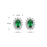 Oorknoppen van Gerhodineerd Zilver met Synthetische Smaragd en Zirkonia - Formaat 6.5x8.5mm