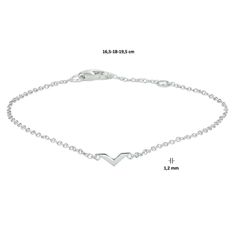 Damesarmband van Gerhodineerd Zilver, V als element - Lengte 16.5+3cm