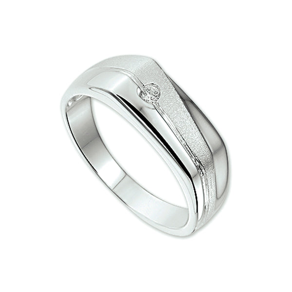 Ring Zirkonia Dwarsmodel Poli/Mat Zilver Wit  Serie