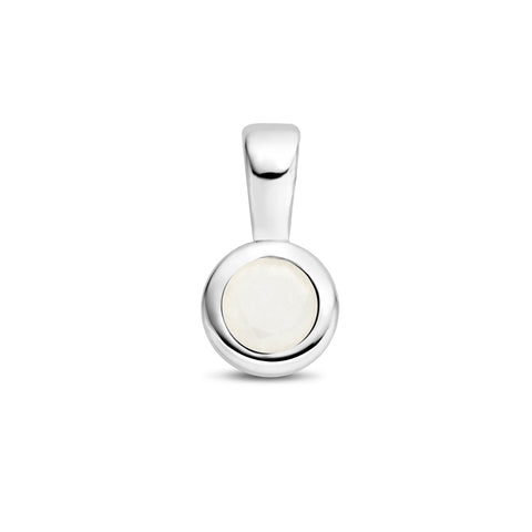 Geboortesteenhanger April | Synthetische witte Agaat met Gerhodineerd Zilver - Formaat 5.5 x 11mm