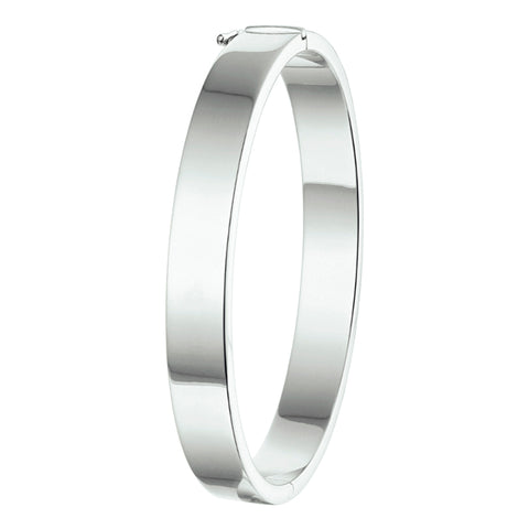 Damesarmband 8mm, Bangle van Gerhodineerd Zilver, Massieve, vlakke buis met scharnier - Diameter 60mm