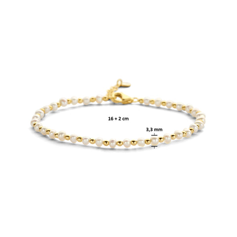 Parelarmband  3.3mm met 14 Karaat Geelgouden Bolletjes - Lengte 16+2cm