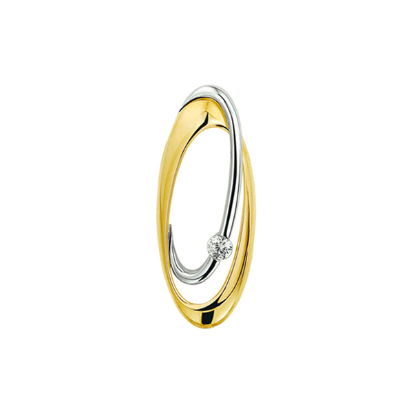 14 Karaat Bicolor Geel- en Witgouden Ronde Hanger met Zirkonia 3mm - Formaat 12.5x31mm