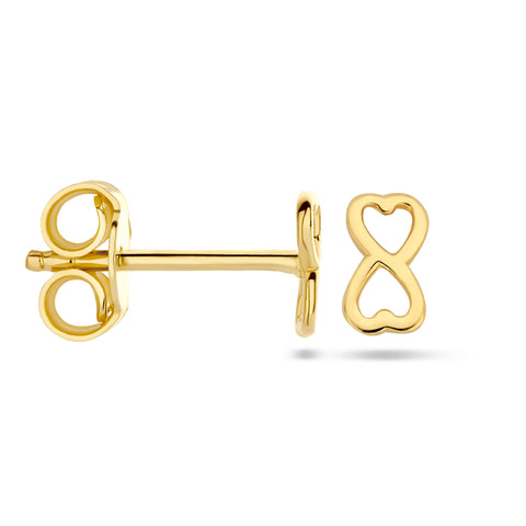 Oorknoppen Infinity in Hartvorm van 14 Karaat Geelgoud - Formaat 5.5x3mm