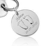 Sleutelhanger Rond Babyvoetjes met sleutelring 30 mm - 925/1000 Zilver - Lettergravure