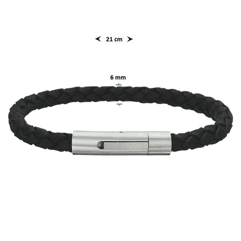 Herenarmband 6mm van Edelstaal en Leer - Lengte 21cm