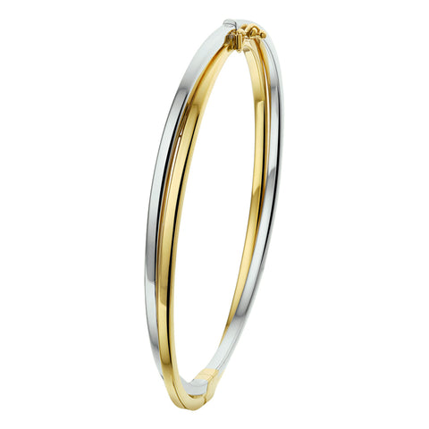 Damesarmband, Bangle van 14 Karaat Goud Bicolor Geelgoud/Witgoud - Vlakke Buis - Formaat 4x60mm