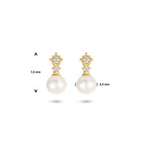 Oorknoppen met Parel 3.5mm en Zirkonia van 14 Karaat Geelgoud - Formaat 3.5x7.5mm