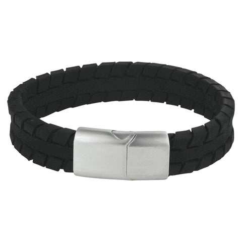 Herenarmband 12mm van Edelstaal en Leer - Lengte 21cm