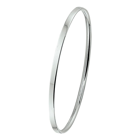 Damesarmband 3mm, Bangle van 925 Zilver Wit, Vlakke buis met dopsluiting - Diameter 60mm