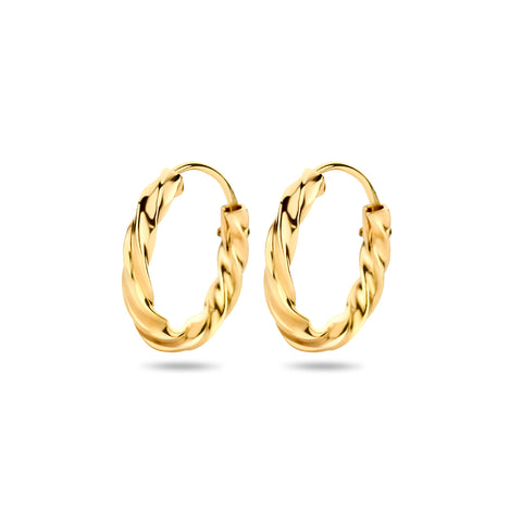 Oorringen 14 Karaat Geelgoud met Gedraaide Buis 2mm - Diameter 13mm