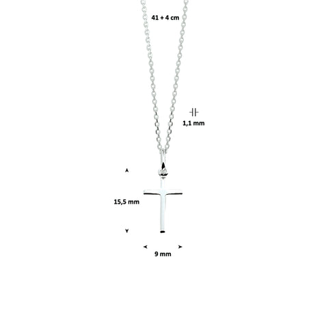 Damescollier van 925 Zilver, Ankerschakel 1.1mm met Kruishanger - Lengte 41+4cm