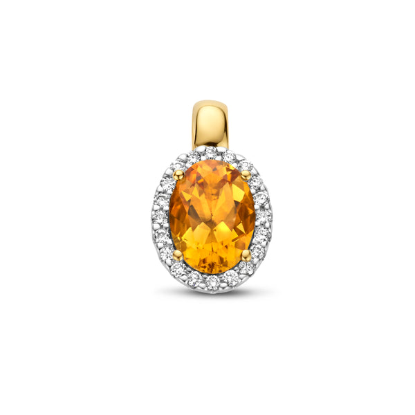 Geelgouden hanger met Citrien 0.50ct en Diamant 0.08ct - 14Krt. Goud - formaat 7.5 x 13 mm