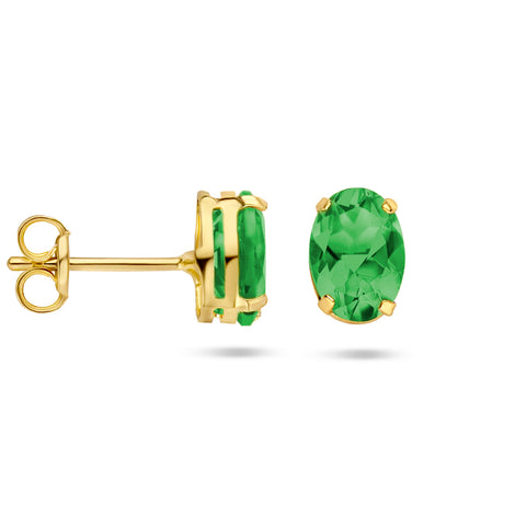 Oorknoppen van 14 Karaat geelgoud met Groen Agaat  1.18 ct (2 x 0.59 ct)