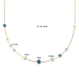 14 Karaat Geelgouden collier, met geelgouden bolletjes en Edelstenen London Blue en Blauw Topaas - Lengte 41+4cm