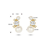 Oorknoppen met Parels en Zirkonia, 14 Karaat Geelgoud - Formaat 6x10.5mm