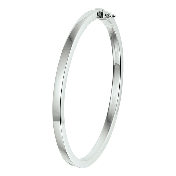 Damesarmband 4mm, Bangle van Gerhodineerd zilver, Massieve, vlakke buis met scharnier - Diameter 60mm