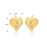 Oorknoppen Hartvorm met Diamant 0.04ct (2x 0.02ct) van Gescrtatcht 14 Karaat Geelgoud - Formaat 9.5x11mm