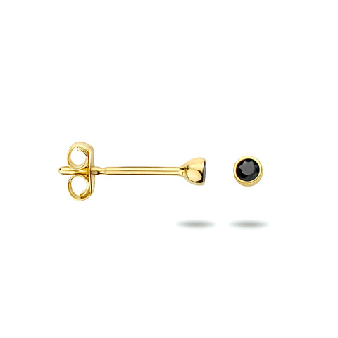 14 Karaat Geelgouden Oorknoppen met Zwart Zirkonia - Diameter 2.5mm
