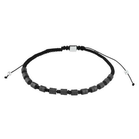 Kralenarmband Hematiet 4,0 Mm 19   26 Cm Zilver Gerhodineerd Met Rubber/Nylon/Leer