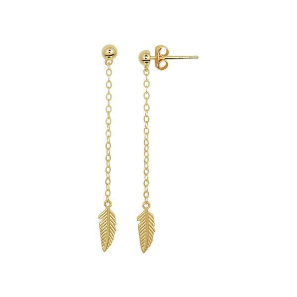 14 Karaat Geelgouden Oorhangers Veer - Hoogte 40mm en Breedte 3.5mm
