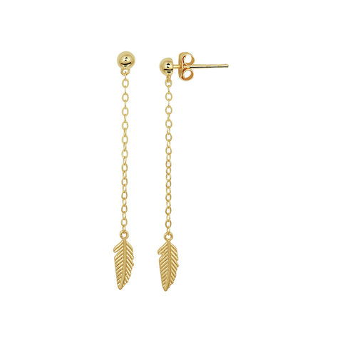 14 Karaat Geelgouden Oorhangers Veer - Hoogte 40mm en Breedte 3.5mm