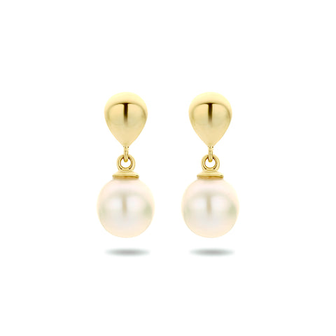 14 Karaat Geelgouden Oorhangers met Parel 5mm - Hoogte 12mm