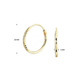 Oorringen van 14 Karaat Gediamanteerd Geelgoud - Diameter 12mm Breedte 1 mm