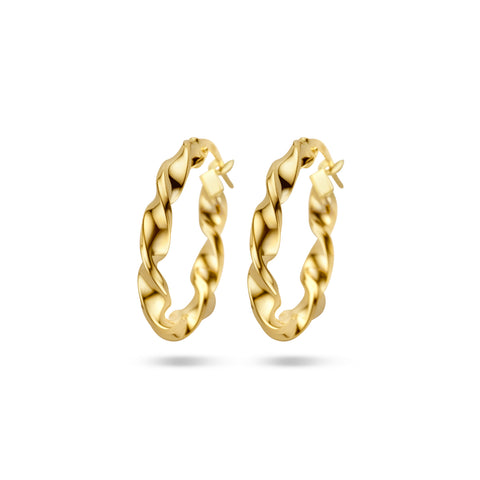 Oorringen 14 Karaat Geelgoud met Gedraaide Buis 3mm - Diameter 20.5mm